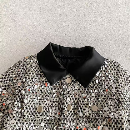 Children's Dress + Jacket, Black, Shiny