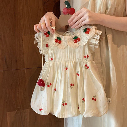 Vestido infantil de encaje de cereza 