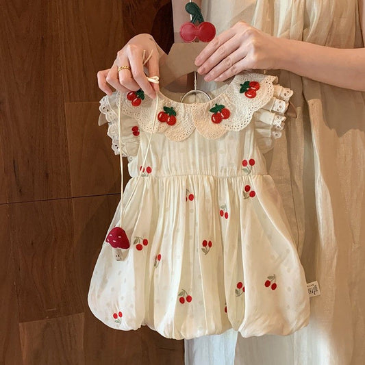 Vestido infantil de encaje de cereza 
