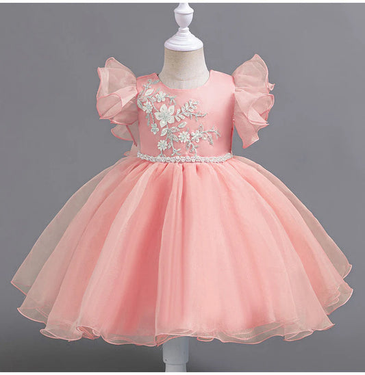 Children's Party Dress with Flowers and Flying Sleeves