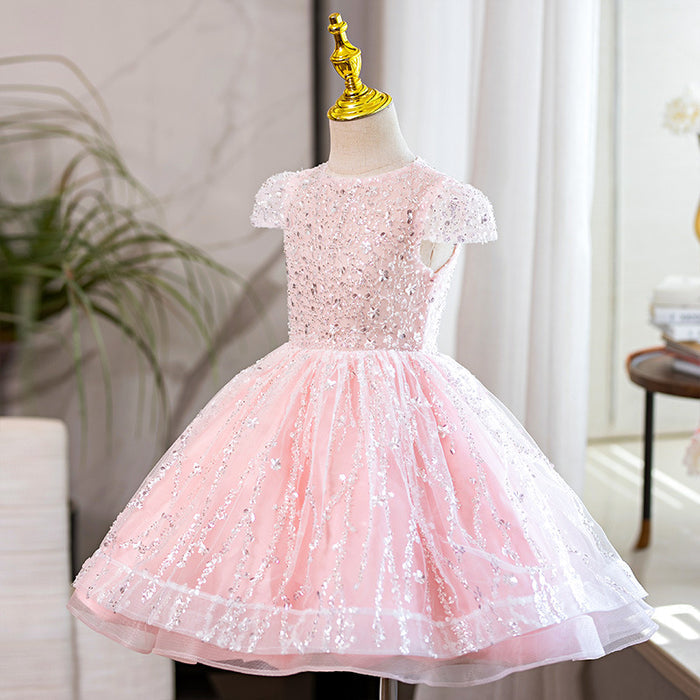 Vestido de fiesta infantil rosa brillante 