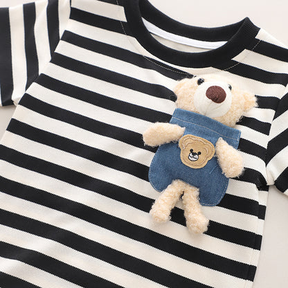 Children's Summer Striped Teddy Bear Outfit