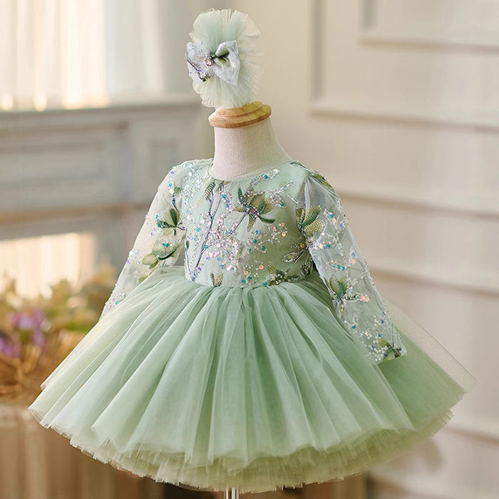 Bright Floral Green Children's Party Dress