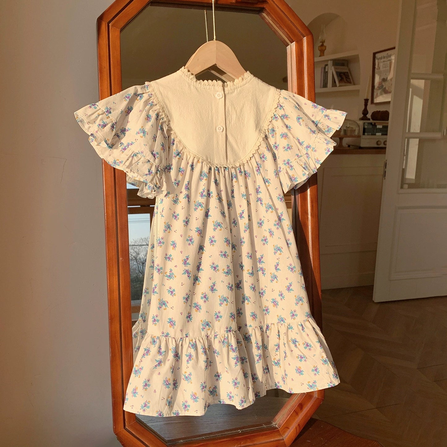 Children's Dress with Little Flowers and Ruffles