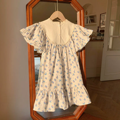 Children's Dress with Little Flowers and Ruffles