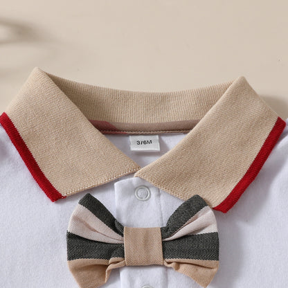 Baby Romper with Bow Tie Collar