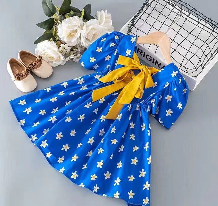 Vestido infantil de flores azules 
