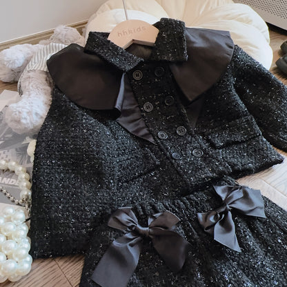 Girls' Black Outfit with Small Bows