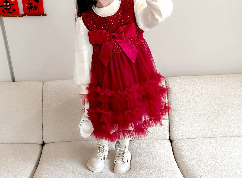 Red Sequin Bow Children's Dress