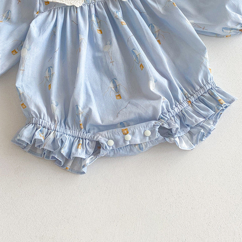 Blue Children's Bodysuit/Dress with Flowers and Lace