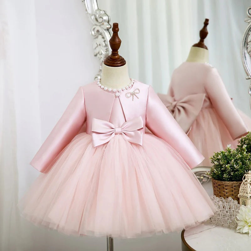 Children's Party Dress with Bow and Pearls