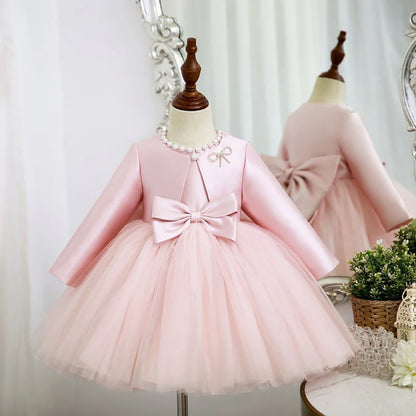 Children's Party Dress with Bow and Pearls