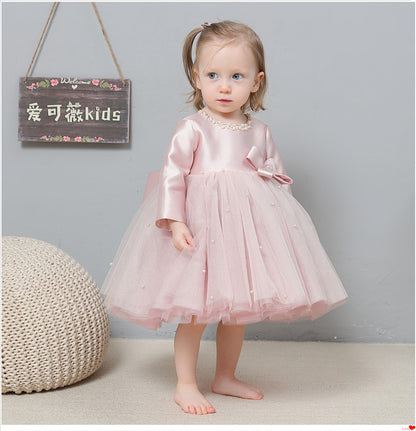 Vestido de fiesta infantil con perlas y lazo
