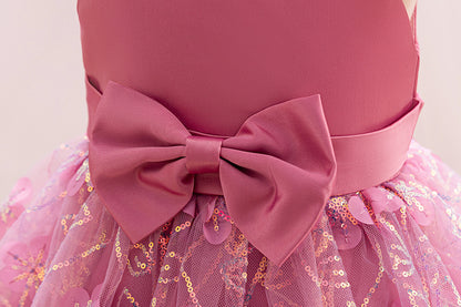 فستان حفلات للأطفال مع زهور وقوس 