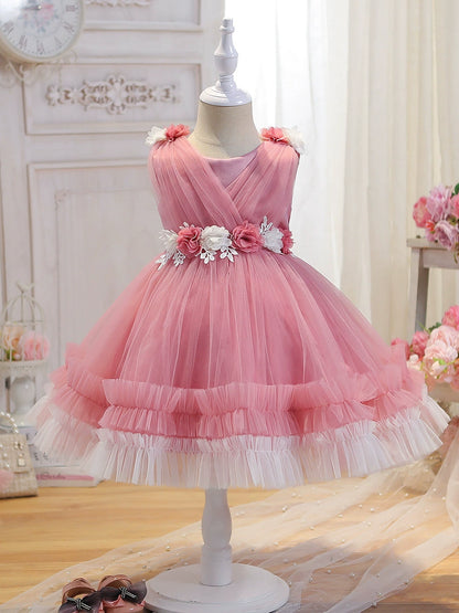 Vestido de fiesta infantil de tul con flores 