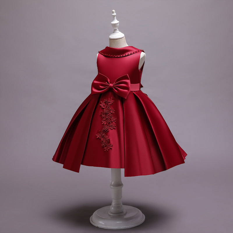 Children's Dress with Bow and Floral Applique