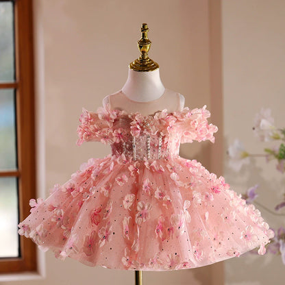 Children's Pink Flower Party Dress
