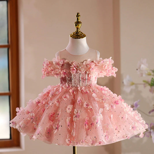 Children's Pink Flower Party Dress