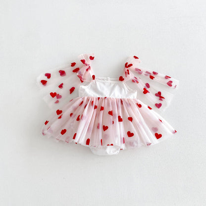 Girls' Dress with Hearts and Small Bow