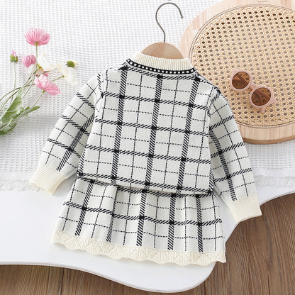 Girls' Checkered Outfit with Bow
