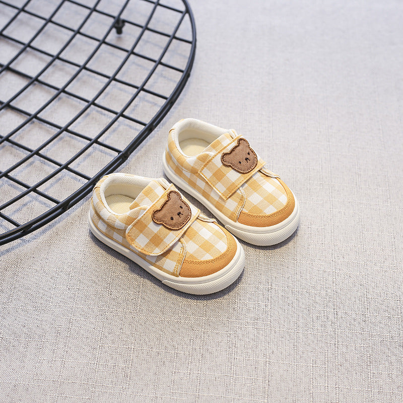 Zapatillas deportivas para niños con diseño de oso a cuadros 