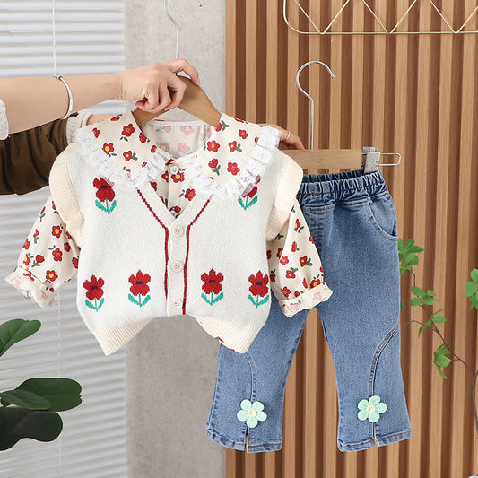Conjunto infantil para mujer 3 piezas Pequeñas flores 
