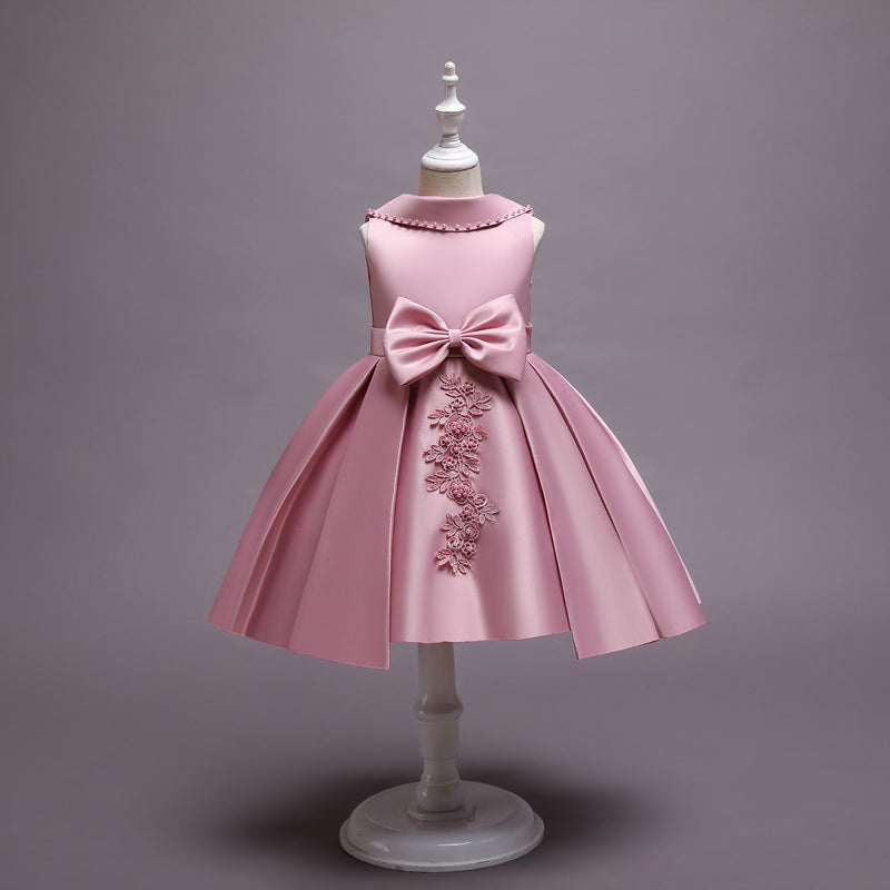 Children's Dress with Bow and Floral Applique