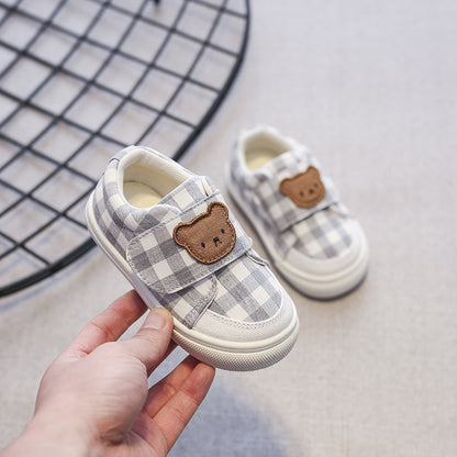 Zapatillas deportivas para niños con diseño de oso a cuadros 