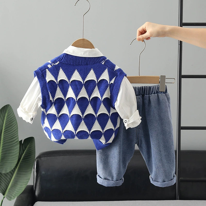 Boys' 3-Piece Set with Knitted Vest