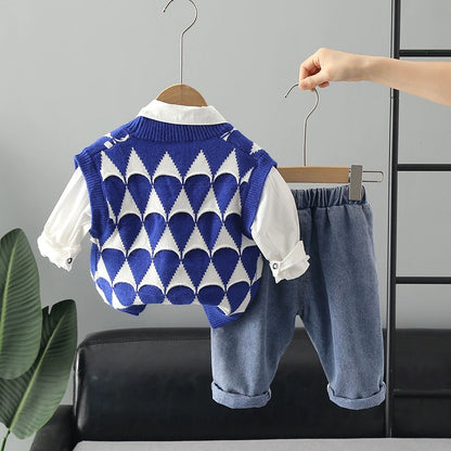 Boys' 3-Piece Set with Knitted Vest