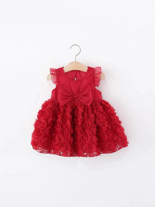 Children's Party Dress with Flowers and Bow