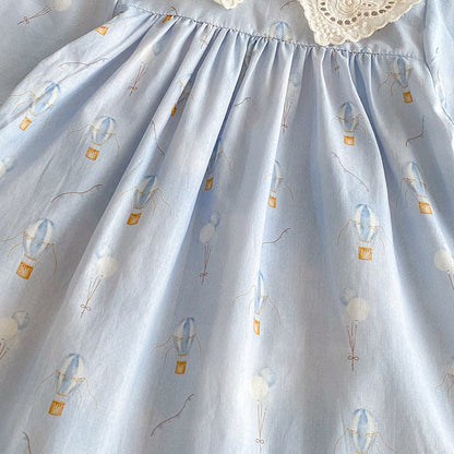 Blue Children's Bodysuit/Dress with Flowers and Lace