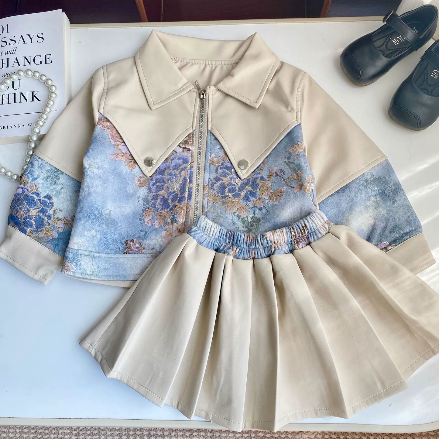 Girls' Floral Leather Set