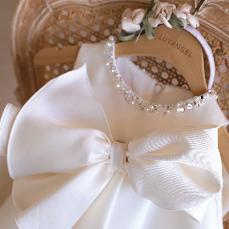 White Children's Dress with Bow and Stones
