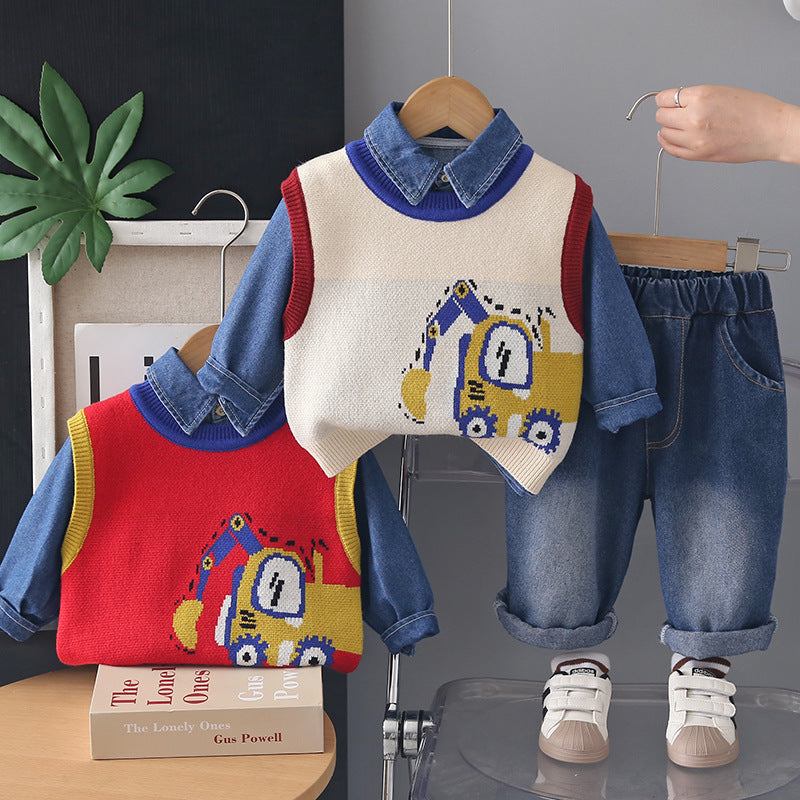 3-Piece Kids' Denim Outfit – Tractor Theme