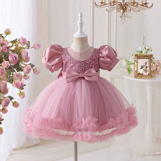Children's Party Dress with Rhinestones and Bow