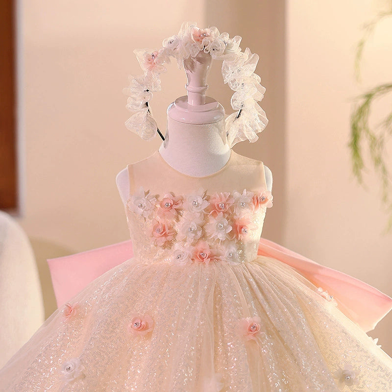 Children's Party Dress with Sparkling Floral Design