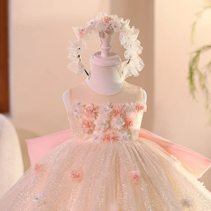 Children's Party Dress with Sparkling Floral Design