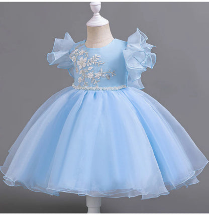 Children's Party Dress with Flowers and Flying Sleeves