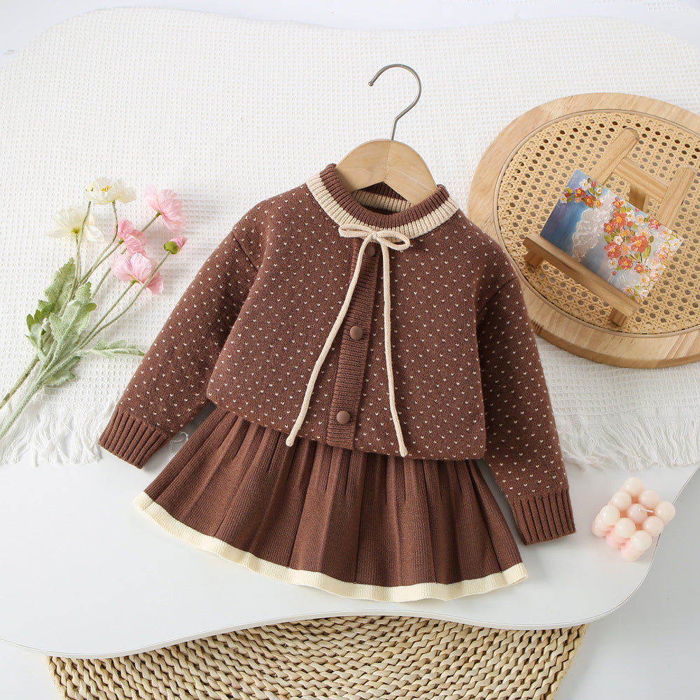 Girls' Polka Dot Bow Knit Set