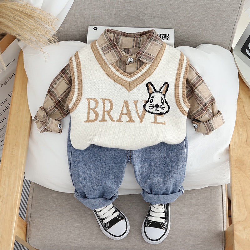 Conjunto de 3 piezas a cuadros para niño 