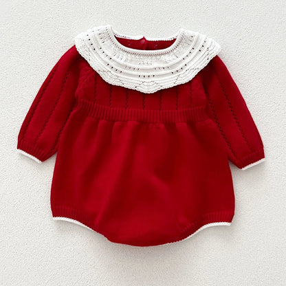 Red Knitted Baby Bodysuit