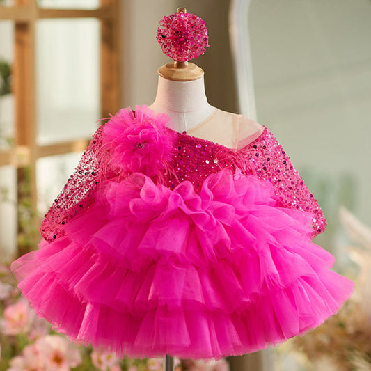 Pink Children's Dress with Floral Collar