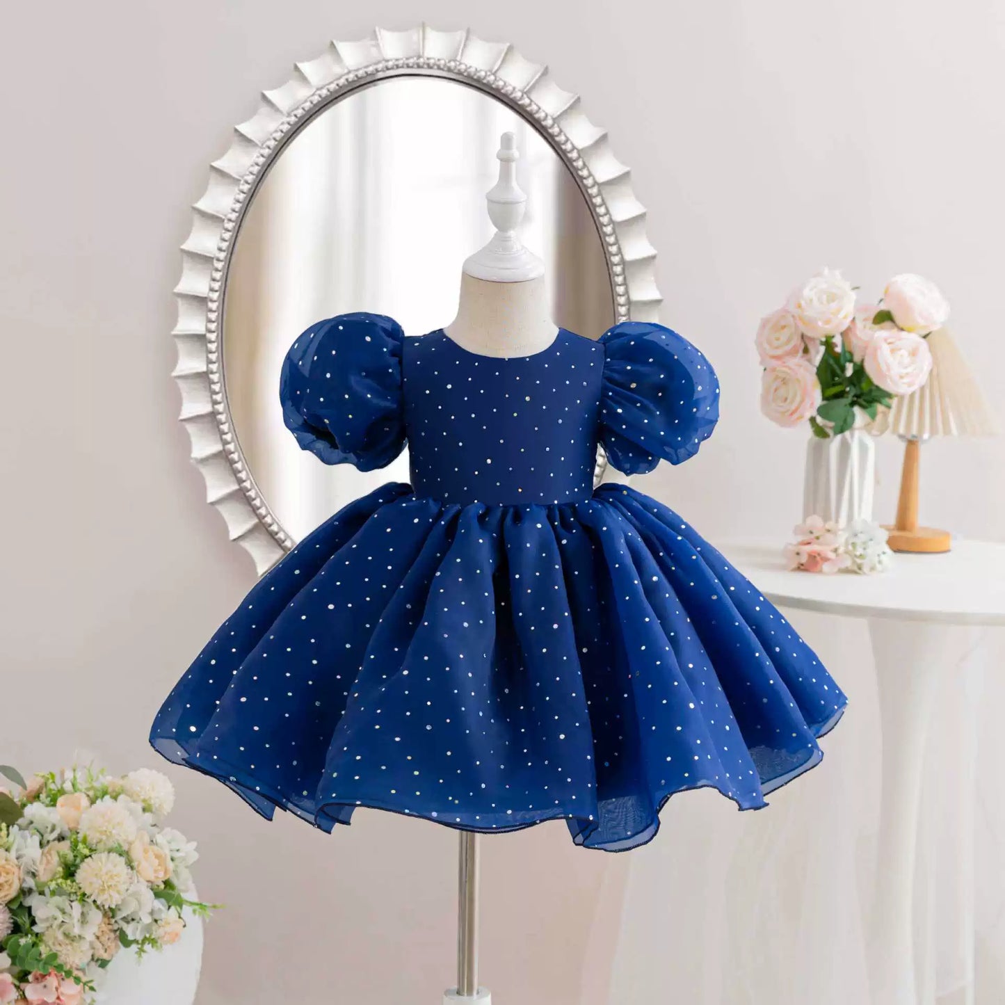 Blue Polka Dot Children's Party Dress