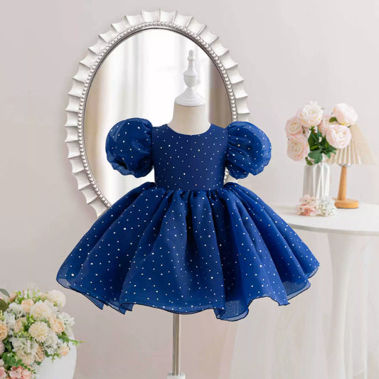 Blue Polka Dot Children's Party Dress