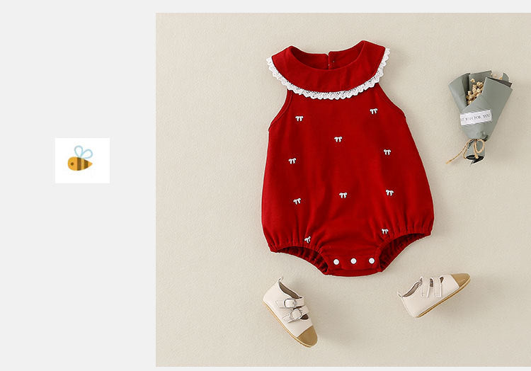 Red Girls' Bodysuit with Bows