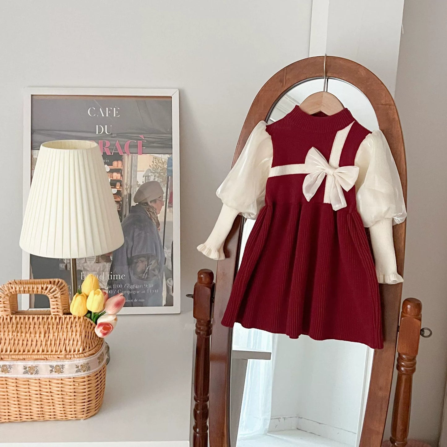Children's Dress with Bow and Puff Sleeves