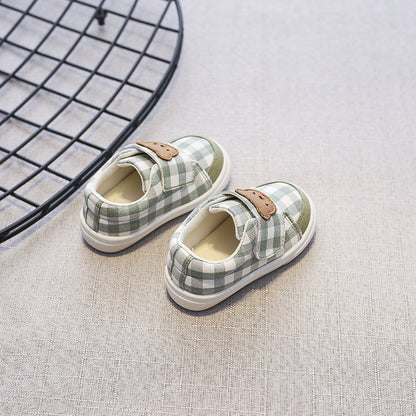 Zapatillas deportivas para niños con diseño de oso a cuadros 