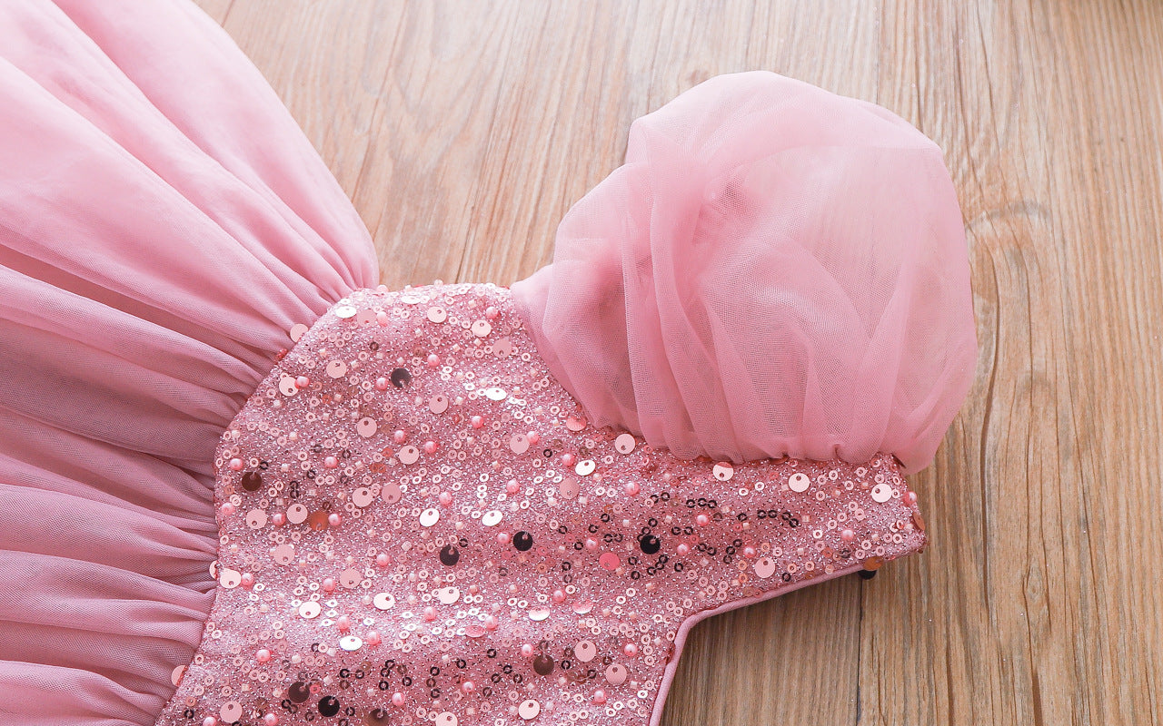 Vestido infantil de tul rosa de Pedrarias 