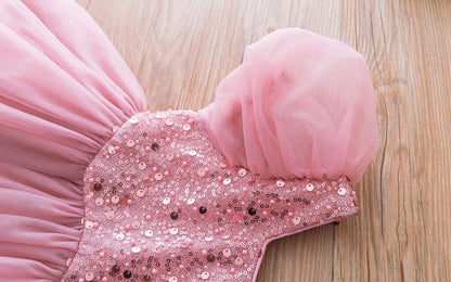 Vestido infantil de tul rosa de Pedrarias 